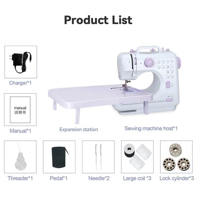 Mini Electric Sewing Machine 12 Stitches with Extension Table Pedal US Plug 110V - Image 1 of 4