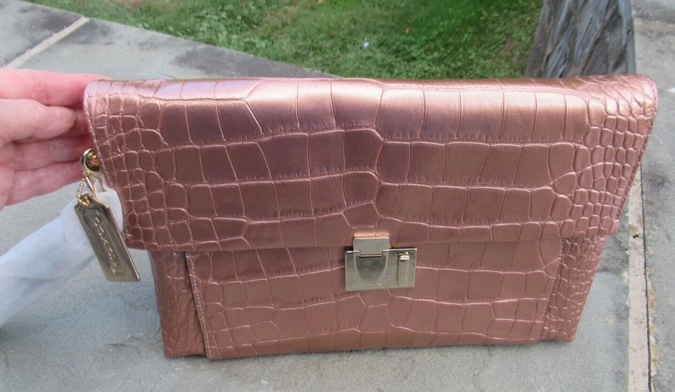 Coach 26446 Legacy Clutch in Liquid Metallic Rosegold Crocodile 398