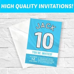 Personalised Boys Girls Football Shirt Style Party Invitations Invites Kids City - Picture 1 of 1