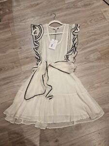 IRO White Ruffle Dress, RRP 535EURO , Size SMALL, 8-10 uk 