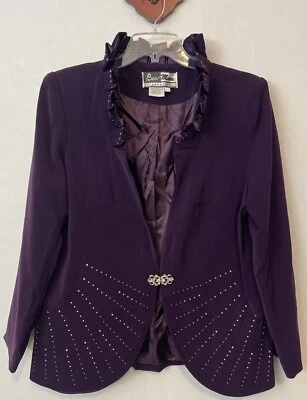 ¡Chaqueta de traje Ben Marc International para mujer púrpura 12 forrada con cuello tachonado! A252 Foto 1 de 4