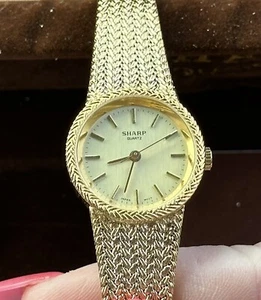 New Old Stock In Box Sharp Gold tone Ladies Wristwatch WORKS - Picture 1 of 9