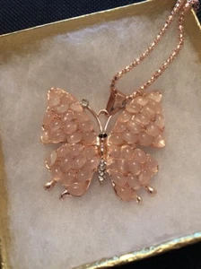 Betsey Johnson Necklace Butterfly Pink Crystals Gift Box Bag - Picture 1 of 12
