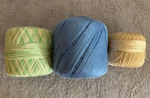 3 Balls Crochet Thread/Yarn, Blue, Clark's Green & White 30, DMC No.20 Off-White - Picture 1 of 2