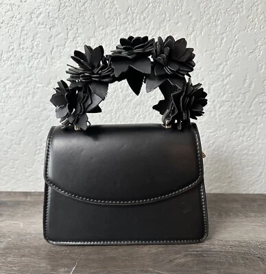 ZARA Black  floral mini bag top handle &strap - Image 1 of 4