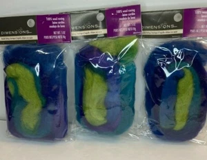 Dimensions 100% Wool Feltworks Needle Felting Felt Roving Blue Green Purple 3ct - Picture 1 of 12