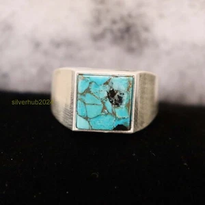 Blue Copper Turquoise Ring 925 Sterling Silver Statement Band Ring All Size S58 - Picture 1 of 4