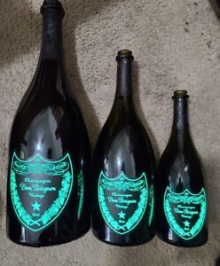3 Dom Perignon luminous champagne Bottle EMPTY 750ml,Magnum 1.5 LT, JEROBOAM 3LT