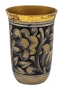 Antique RUSSIAN .875 Silver Gold Wash / Niello Enamel Shot Glass Cup - Picture 1 of 6