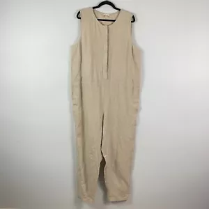 Eileen Fisher Organic Linen Jumpsuit XL Tan Pockets Tapered Ankle Sleeveless - Picture 1 of 13