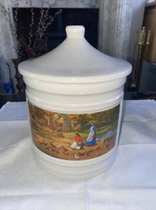 Large White Heavy Ceramic Biscuit Barrel Cookie Jar vintage Country House - Picture 1 of 11