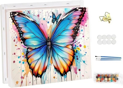 NEWENMO Elegante Schmetterling Malen Nach Zahlen Erwachsene mit Rahmen,Blaue