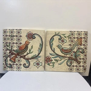 Set Of 2 Kate McRostie Treetop Bird 14x14 Gallery Wrapped Stretched Canvas Art - Picture 1 of 12