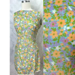Vintage 1960s 1970s Green Floral Romper Dress Jumper GOGO Mod Sz S Flower Power - Picture 1 of 21