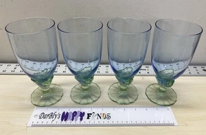 Set of 4 Bormioli Rocco Bahia Blue Green Footed Iced Tea Water Goblets 7.5" - Picture 1 of 8