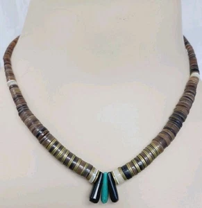 Santo Domingo Pueblo Jet Heishi Necklace Native American Jewelry Graduated - Picture 1 of 7
