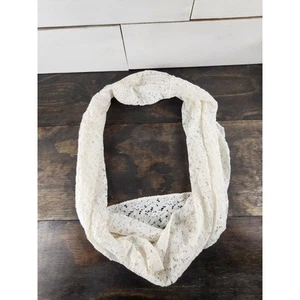 Women's Infinity Scarf One Size Summery Cotton & Poly blend Ivory Knit Lace - Picture 1 of 4