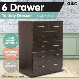 New Tallboy Dresser 6 Chest of Drawers Table Cabinet Bedroom Storage Brown - Picture 1 of 9