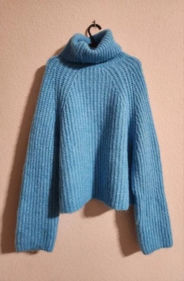 Suéter Zara Mujer Azul Grueso Tejido Cuello Alto Talla Pequeña Foto 1 de 4