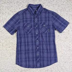 Merrell Button Up Shirt Opti Wick Upf 30+ Mens LARGE Blue Fishing Short Sleeve - Picture 1 of 5