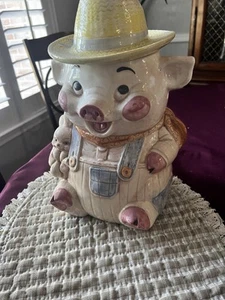 Vintage 1960s Treasure Craft Farmer Pig Cookie Jar 12” Tall - Made In USA - Picture 1 of 4