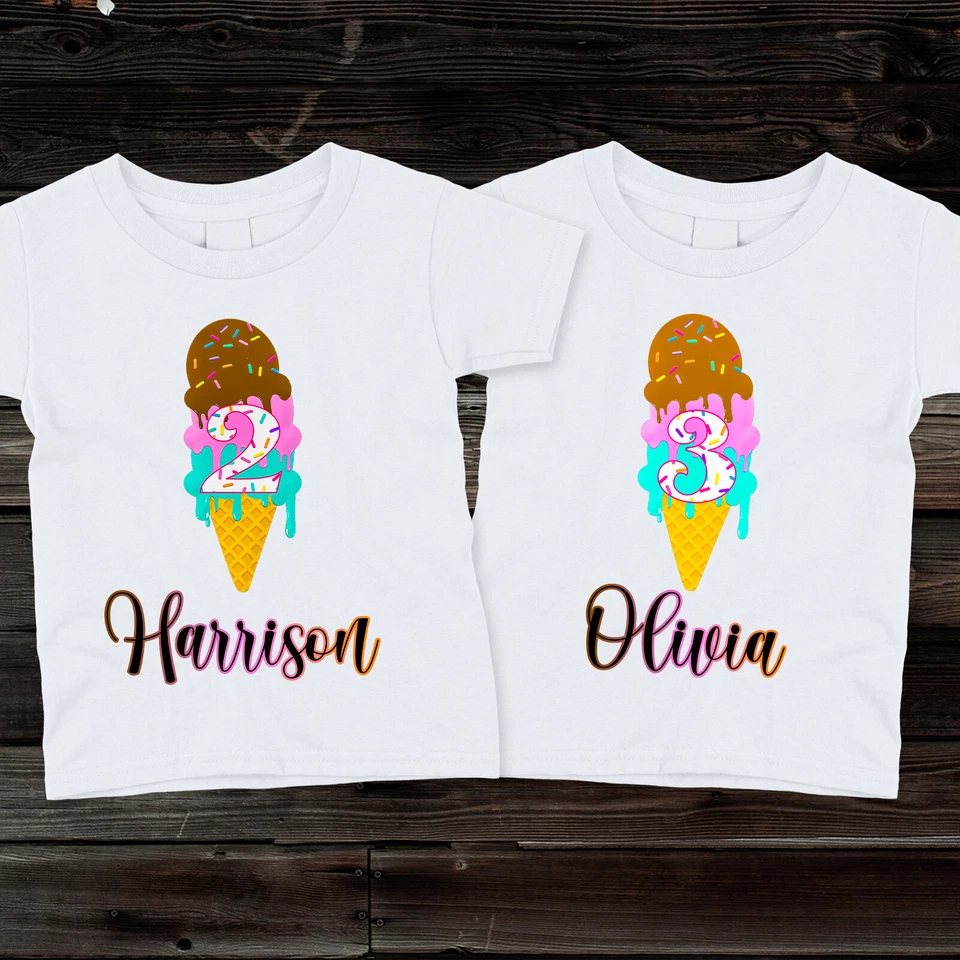Camisetas de cumpleaños personalizadas numeradas con helado para niños, niñas y niños pequeños Foto 1 de 1