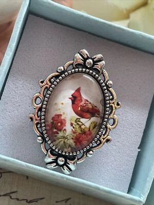 Anillo de regalo ajustable festival plata cardenal pájaro rojo mamá naturaleza renacimiento Foto 1 de 4