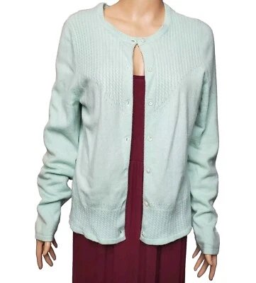 Cárdigan suéter DANIEL BISHOP XL 100 % lana cachemir verde menta tejido con cable Foto 1 de 4