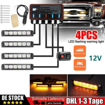 4x Frontblitzer LED Blitzlicht Warnleuchte Strobe Licht Gelb 12V KFZ LKW PKW DHL - Bild 1 von 4
