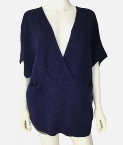 Free People Beach Women Linen Knit Top Size M Navy Oversized Casual Boxy Pockets - Picture 1 of 15