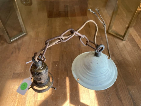Antique Hubbell Chain Pendant Light Chain No Glass Shade 1920s Art Deco Era  5-7 Cover