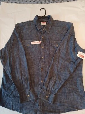 Wrangler Pearl Snap Denim Shirt Mens 2XL XXL Cowboy Rodeo NWT Slim Untuck Fit - Image 1 of 4