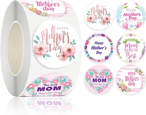 500Pcs Happy Mother'S Day Label Stickers Roll, 1.5 Inch round Mothers Day Sticke - Picture 1 of 6