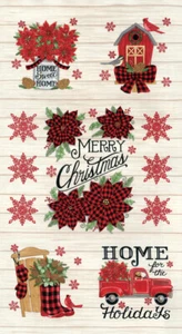 24" X 44" Panel Home Sweet Holidays Poinsettias Christmas Cotton Fabric D501.69 - Picture 1 of 1