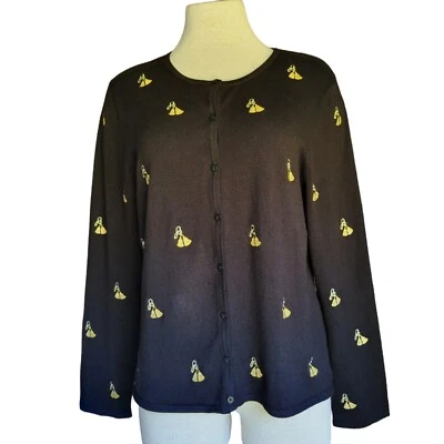 Etoile Women's L Black Long Sleeve Cardigan Sweater Mid-length Button Up Large. - Image 1 of 4