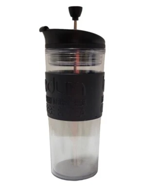 Taza de té de café prensa francesa de viaje de plástico aislado Bodum negra suiza 15 oz Foto 1 de 4