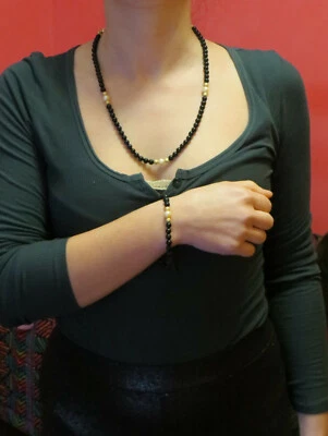 Collana e bracciale parure donna in onice perla argento placcato oro  - Immagine 1 di 4