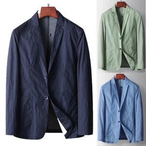 Men's Thin Casual Blazer Two Button Suit Formal Business Jacket Slim Coat Gift - Picture 1 of 22