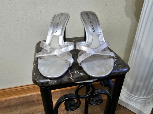 JORDAN Sandali CHARLES JOURDAN PARIS tacchi adulti taglia 7 cinturino a croce argento donna