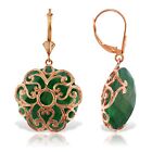 14K. GOLD LEVERBACK EARRING WITH CHECKERBOARD CUT ROUND DYED GREEN SAPPHIRES R.G