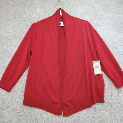 Chaus New York Cardigan Sweater Womens M Red Tight Knit Long Sleeve Open Front - Image 1 of 4