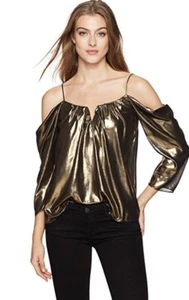 Nicole Miller foliertes Glitzer Schuler Top Gold Größe S 295 $ - Bild 1 von 10