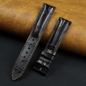19mm Brown Leather Watch Band Men Real Crocodile Watch Strap Black Buckle - Picture 1 of 4