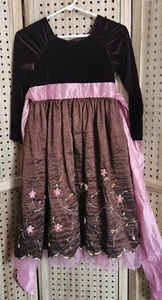 Girls PARTY DRESS JONA MICHELLE Cocoa Brown Velour & Pink Flowers 8 Holiday - Picture 1 of 9