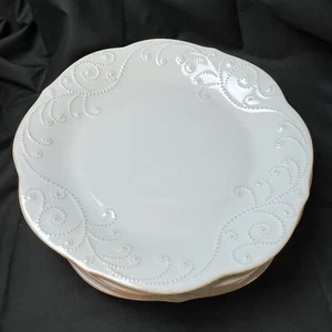 Set of 4 Lenox French Perle White (gray tint) Scalloped Beaded Dinner Plates - Picture 1 of 8