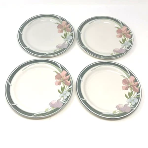 Sango Evening Song Set of 4 Salad Plates Gray Band Pink Floral 7 5/8" - Picture 1 of 4