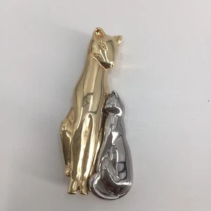 Goldfarbene und silberfarbene 2 Katzen Broschen Anstecknadel - Bild 1 von 2
