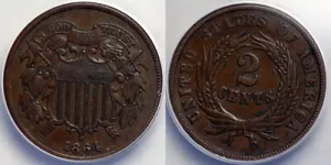 1864 Two Cent Piece - Clash with Indian Cent Die - Picture 1 of 4