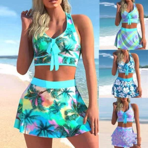 Split Swimwear Skirt Conservative Large Print - Picture 1 of 46