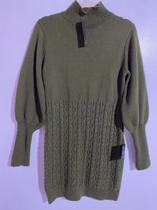 Lulus Sweater Dress M Green Cable Balloon Sleeve Bodycon Fall Academia Preppy - Picture 1 of 10